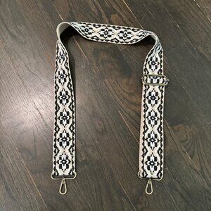 Joy Susan Tribal, Black and White Purse Guitar Strap with Brass Plated Hardware